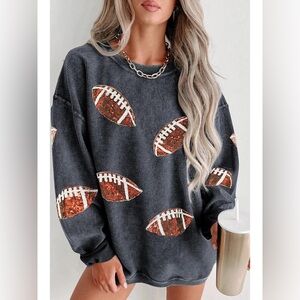SEQUIN RUGBY GRAPHIC CORDED BAGGY SWEATSHIRT